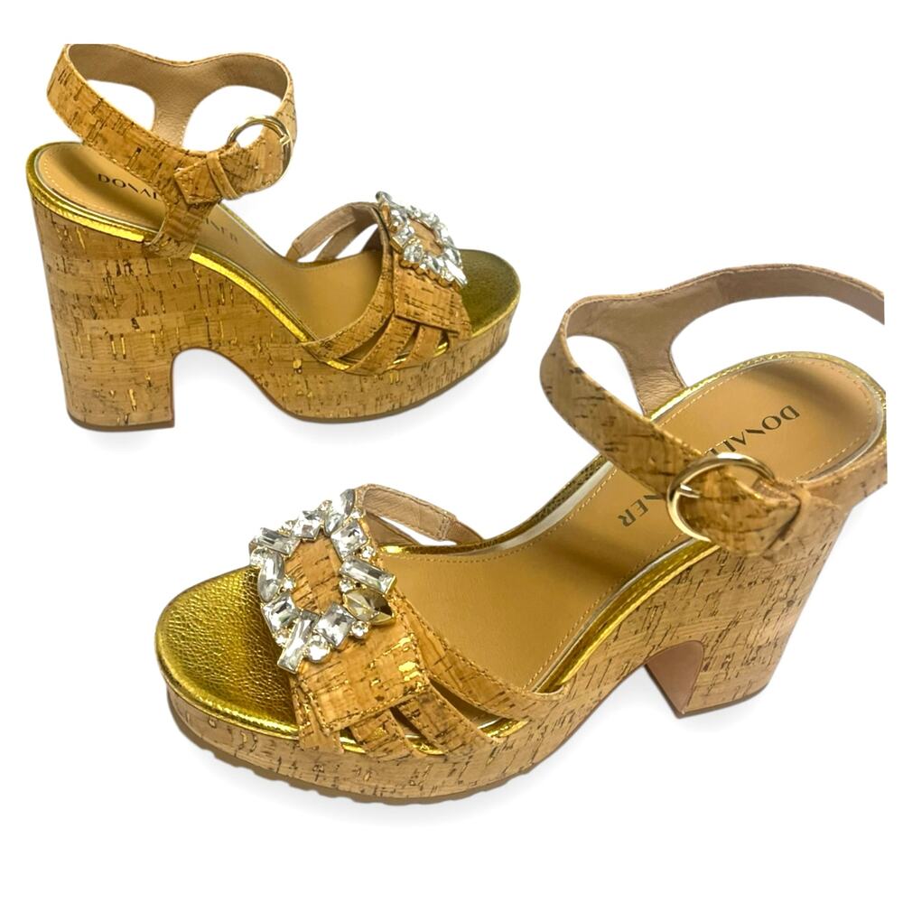 Donald Pliner Galatea Cork Platform Heels Jewels Gold | Sz 7.5 *Flaw* $258 - Picture 3 of 14